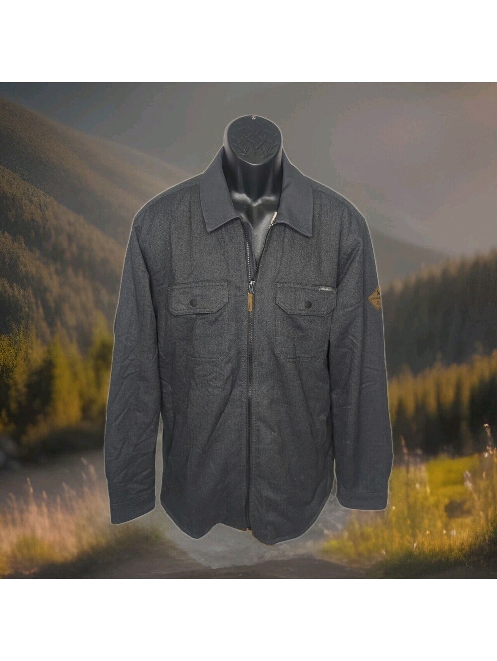 Eddie Bauer Faux Shearling Shirt Jacket Mens Large Gray Sherpa Lined Outdoor Zip